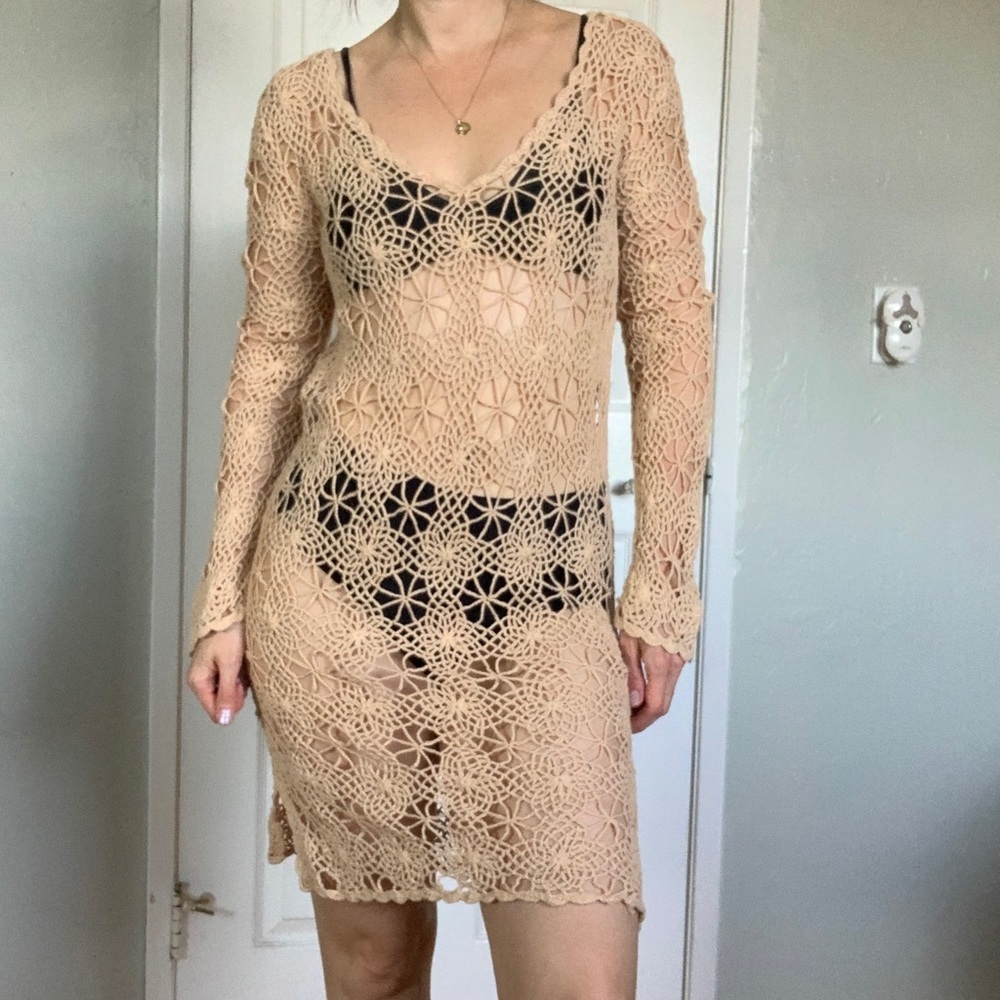 3/$20 Hula-La crochet dress, size large, neutral tan color